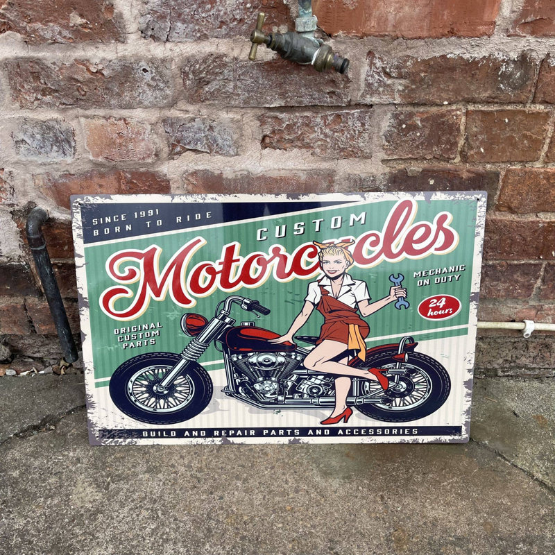 Kadynce Motorcycle Motorbike Garage - No Frame Print on Metal