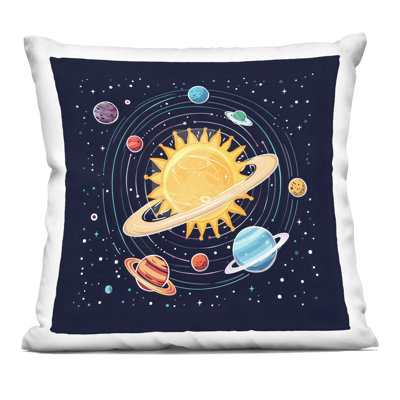 Solar System Planets Orbit Decorative Printed Throw Pillow, design by Creative Studio