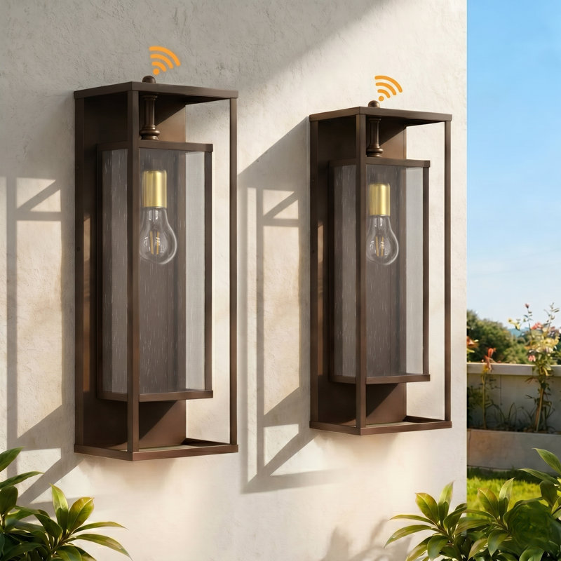 Jarrow Wrought Iron and Glass Outdoor Wall Light,  22" H x 8" W x 6.37" D, Oil Rubbed Bronze