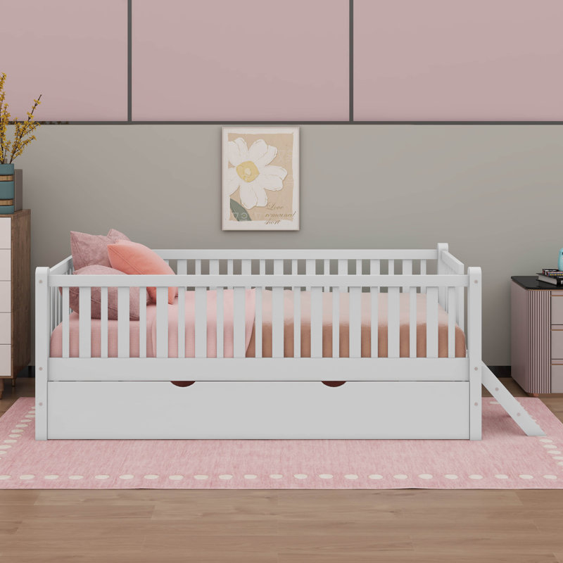Lit plateforme simple avec garde-corps et lit gigogne, Blanc