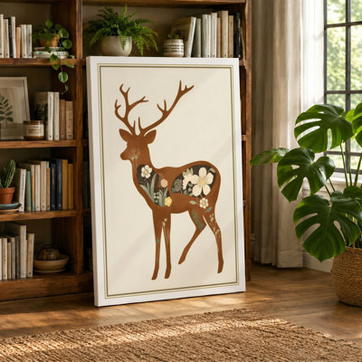Antlered Deer Rustic 1 Piece Wrapped Canvas Wall Art