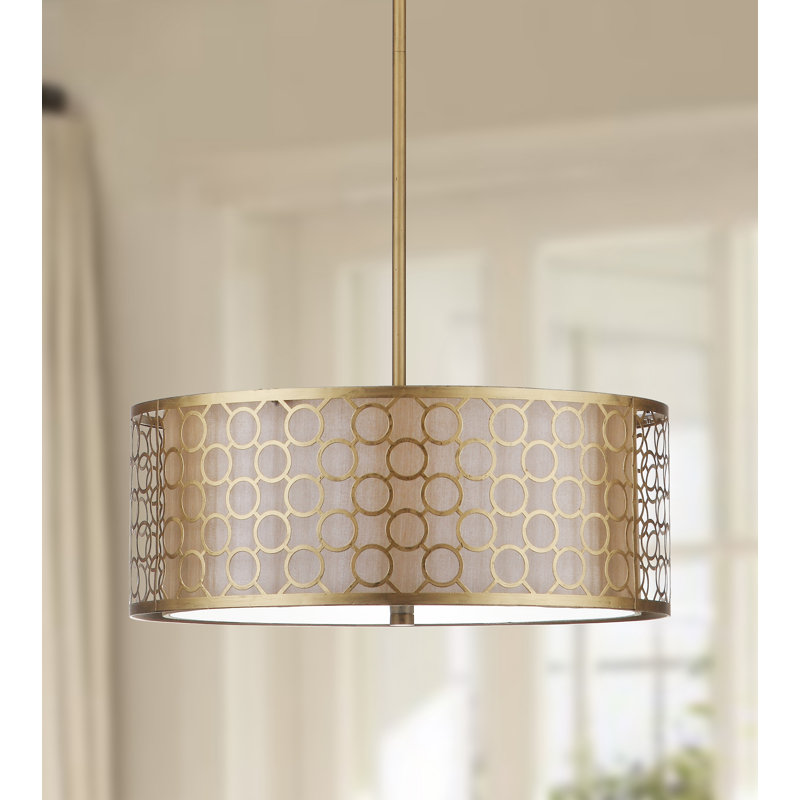 Romantic Geometric Gold Drum Pendant Light 18" Diameter