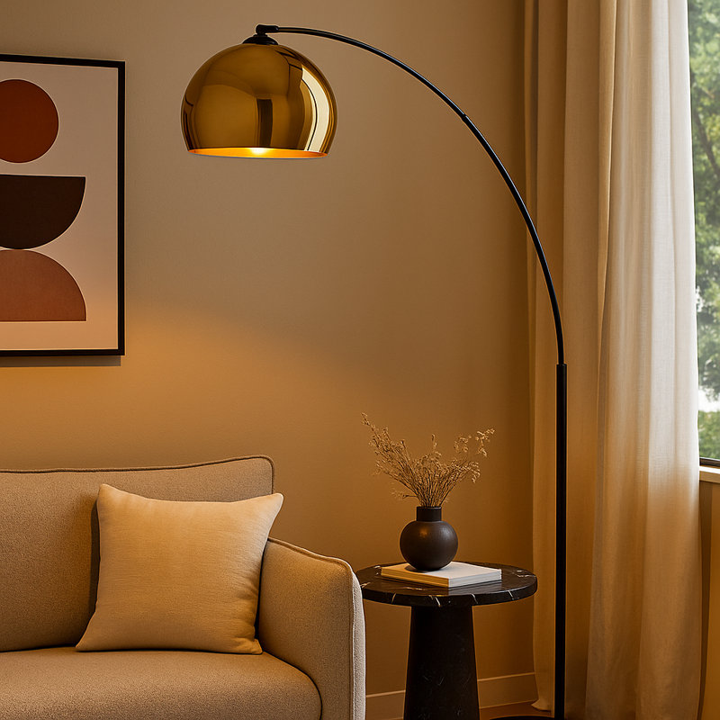 Modern 67" Arc Floor Lamp with Curved Metal Shade, Weighted Marble Base & Foot Switch for Living Room or Bedroom, Gold