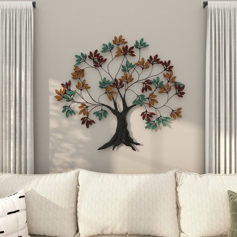 Multi Colored Metal Tree Home Wall Decor with Leaf Detail, 47" x 2" x 42"