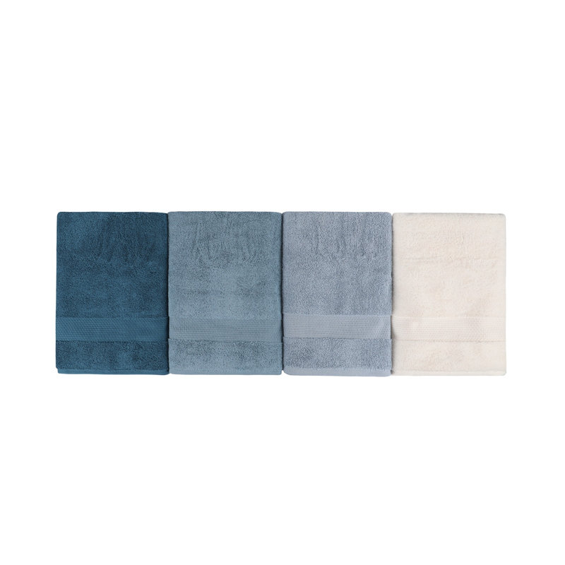 Midweight Bath Towel, Petrol Blue/White/Light Blue