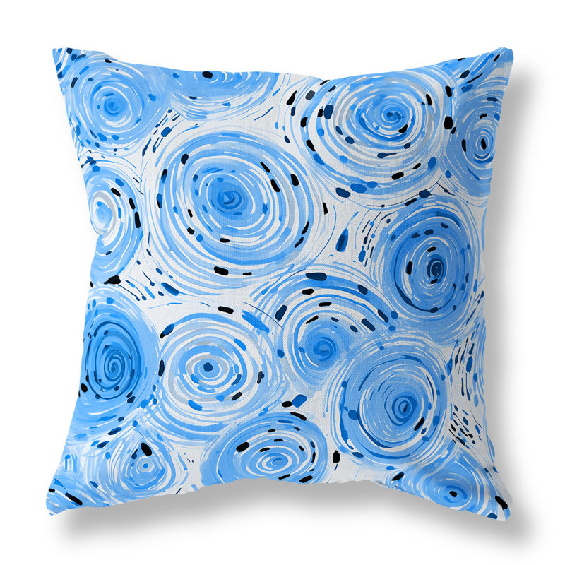 Blue Geometric Abstract Faux Suede Throw Pillow 16" x 16"