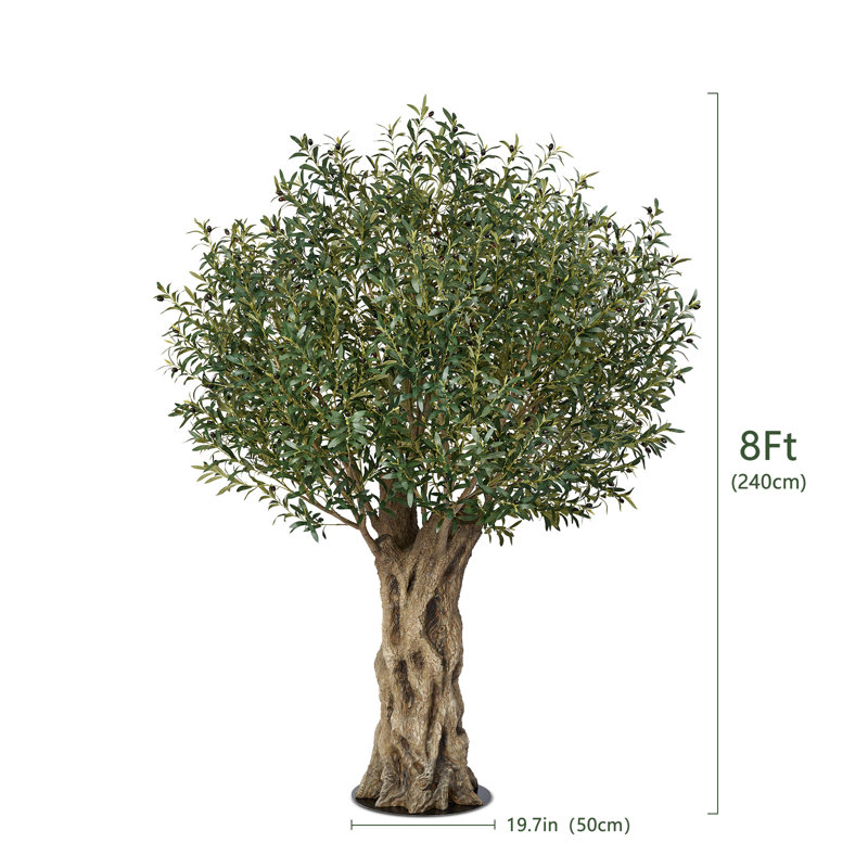 Primrue Adcock UV Resistant Artificial Olive Tree 8FT Tall, Faux Plant ...