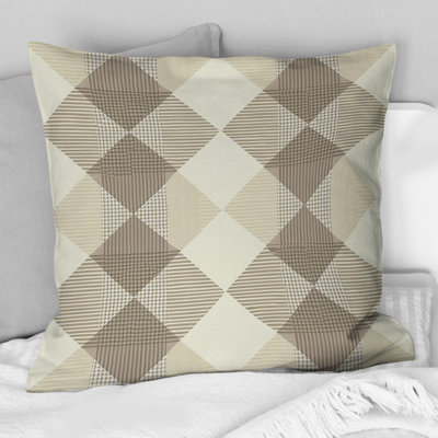Beige Grey Houndstooth Print I - Traditional Throw Pillow