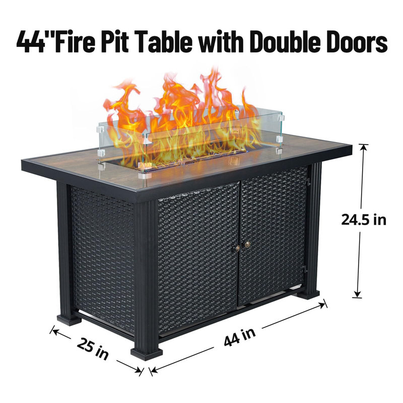 44 Inch Rectangular Propane Fire Table