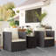 Ensemble de mobilier de patio 3 pièces, ensemble de bistro pliant en osier avec coussins et table basse en verre, facile à assembler pour la véranda, balcon, brun