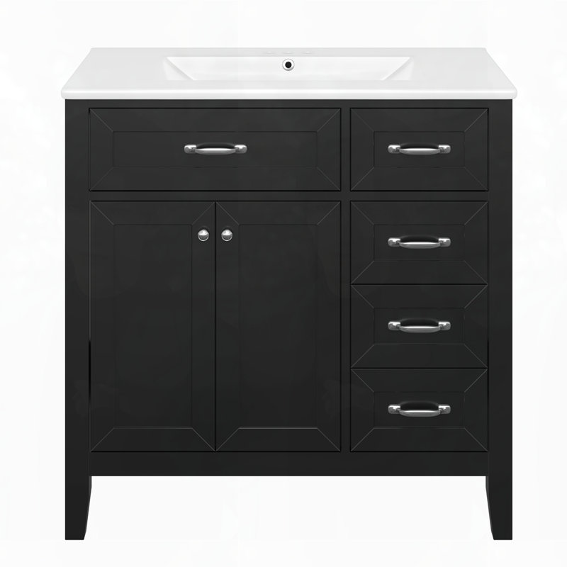 Armoire de salle de bain avec tiroirs, Noir, Argent argent
