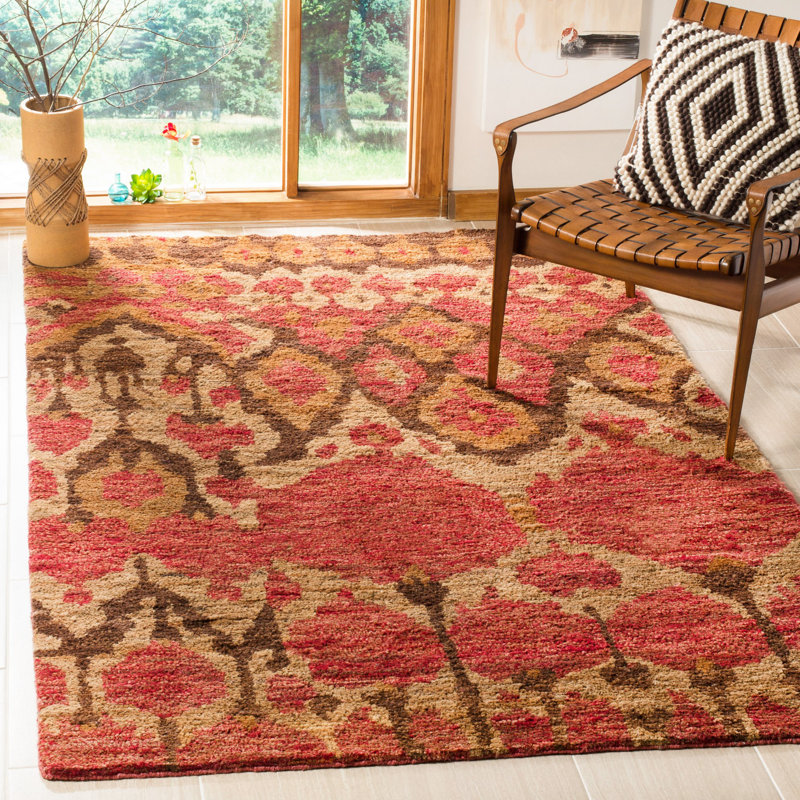 Tapis rouge / doré noué à la main Ferrera, Rectangle 8 pi x 10 pi