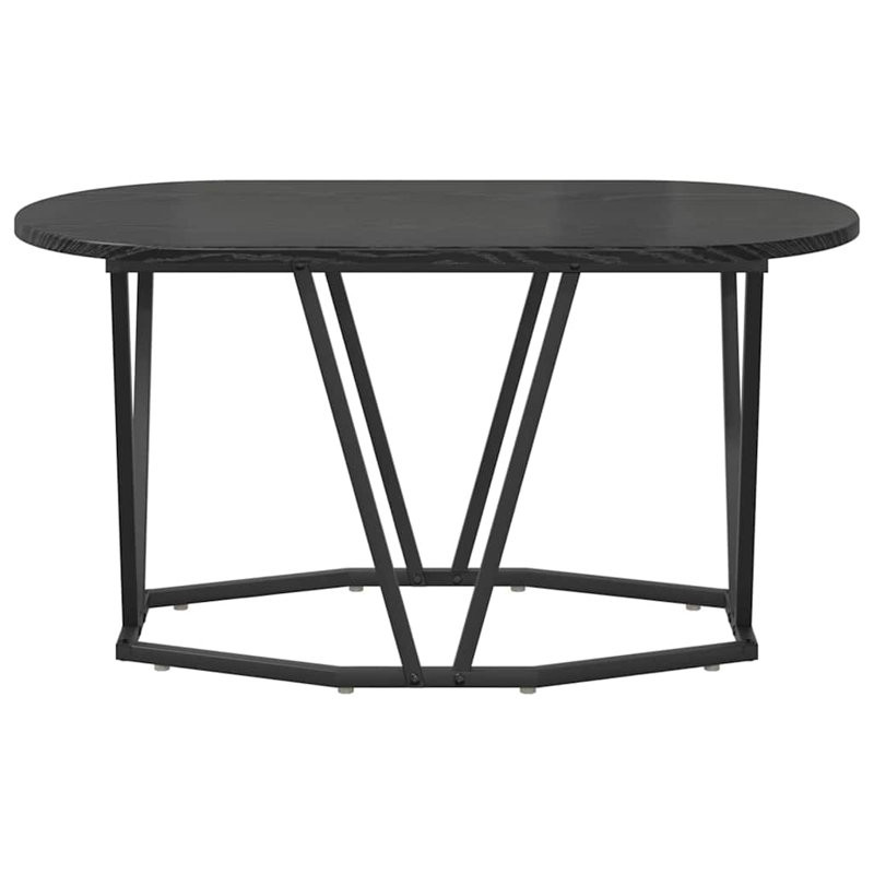 Coffee Table Engineered Wood and Metal Living Room Oval Modern Textured, 40.5" H x 80" W x 40" L, Black