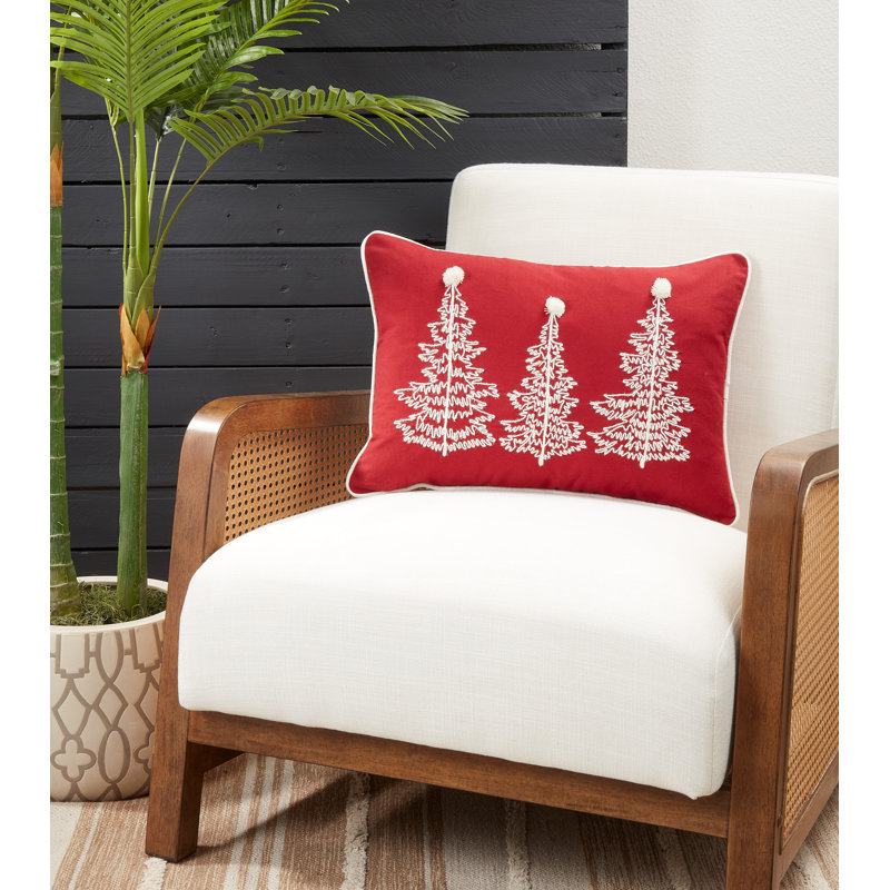 Red Rectangular Christmas Trees Cotton Throw Pillow 14"x20"