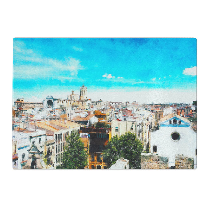 Tempered Glass View of Tarragona in Spain Painting Chopping Board, 20 cm x 28.5 cm