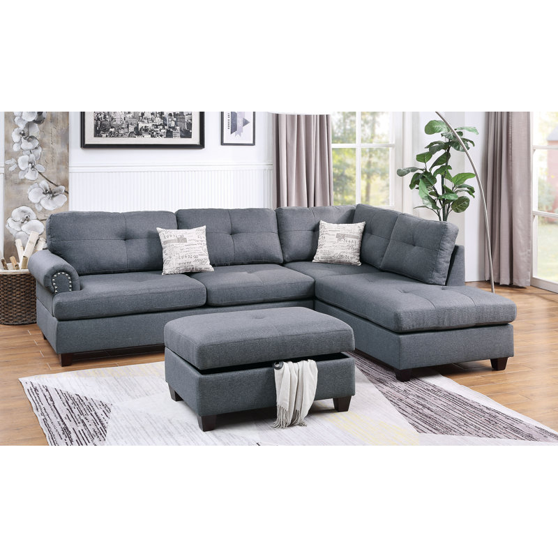 Burkhalter Upholstered L-Shaped Sectional Reversible, Blue Gray