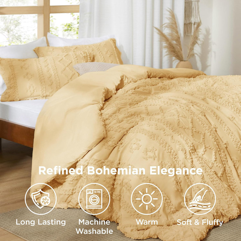 Ensemble d'édredon en microfibre toutes saisons, Édredon pour grand lit + 2 taies décoratives, Jaune