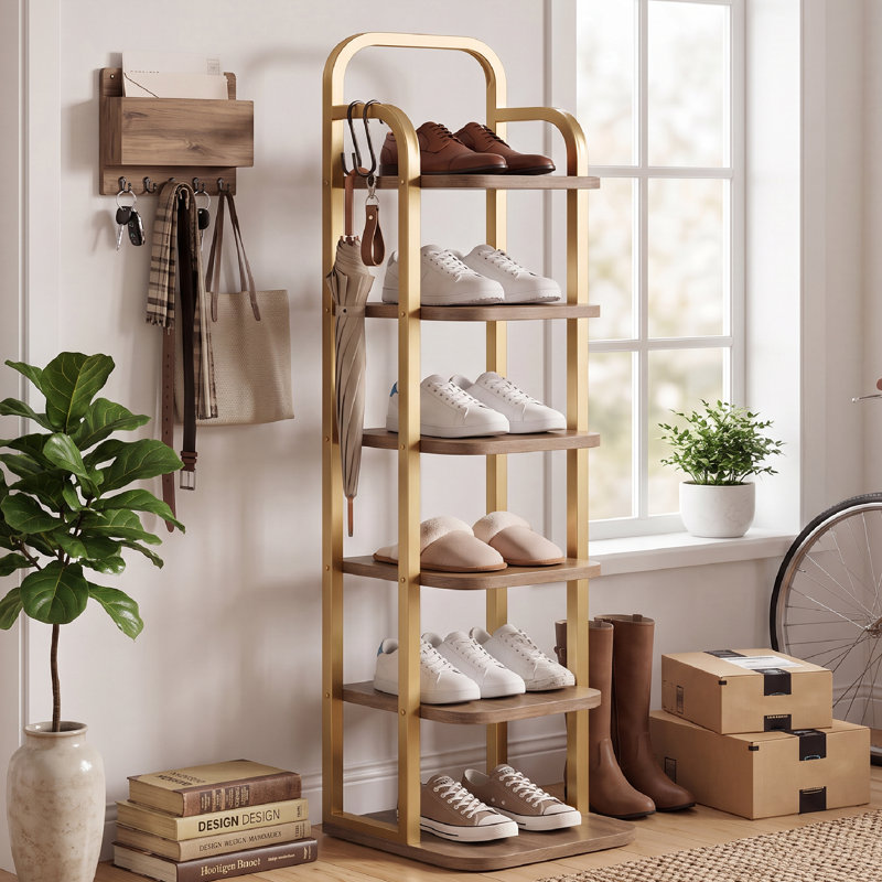 Range-chaussures vertical, étagères à chaussures, range-chaussures pour l'entrée, tour à chaussures pour petits espaces, autoportant, réglable, avec 2 crochets