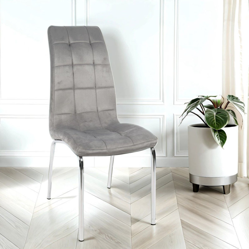 Eterno Luxurious Dining Chair With Silver Legs, Dark Grey, 2