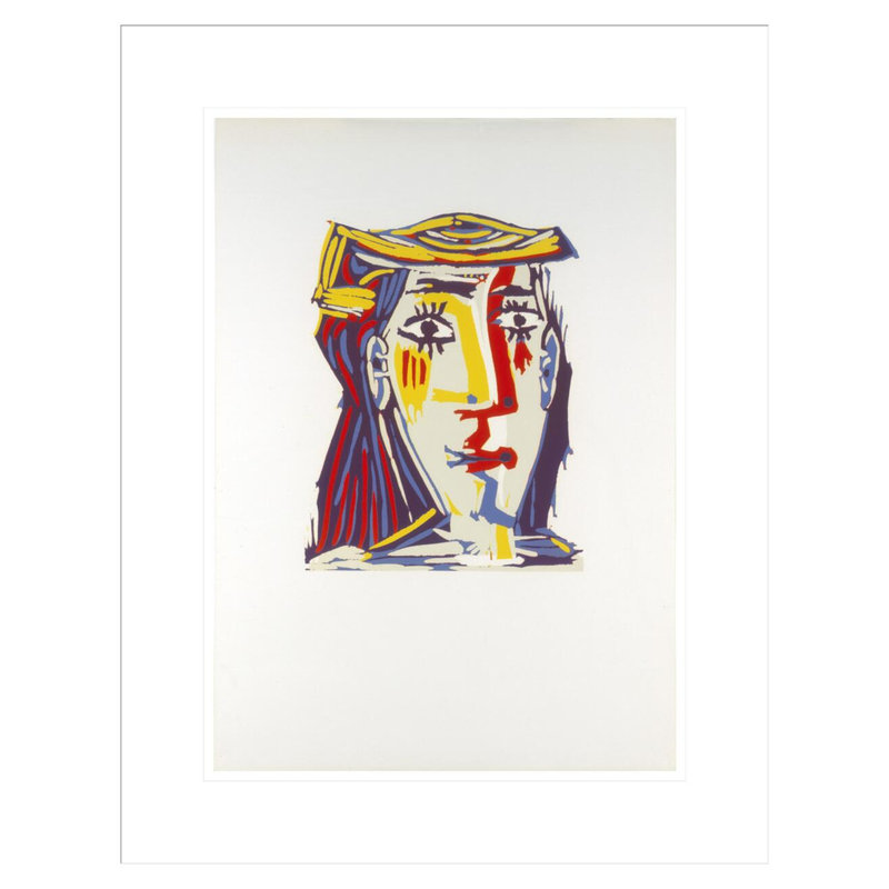 Portrait de Jacqueline au chapeau de paille multicolore par Pablo Picasso, impression giclée sur cadre
