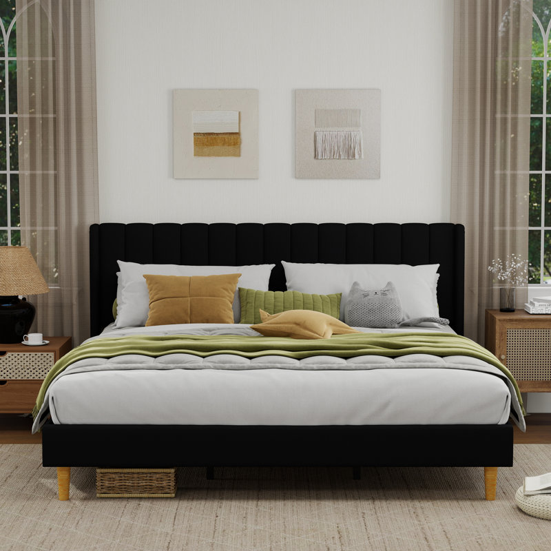 Sutter Upholstered Wingback Bed, King, Black