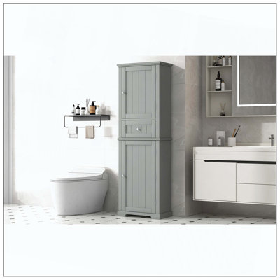 Tall Freestanding Bathroom Cabinet Drawer Adjustable Shelf