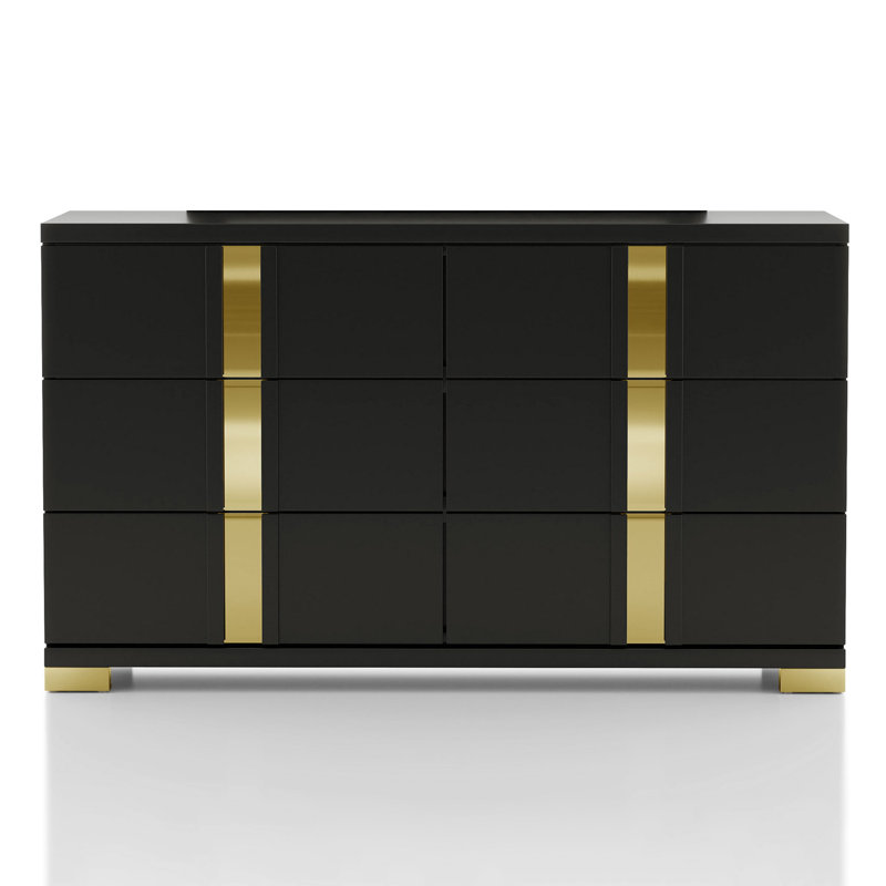 Commode 6 tiroirs Clemson Tereza, Noir / or