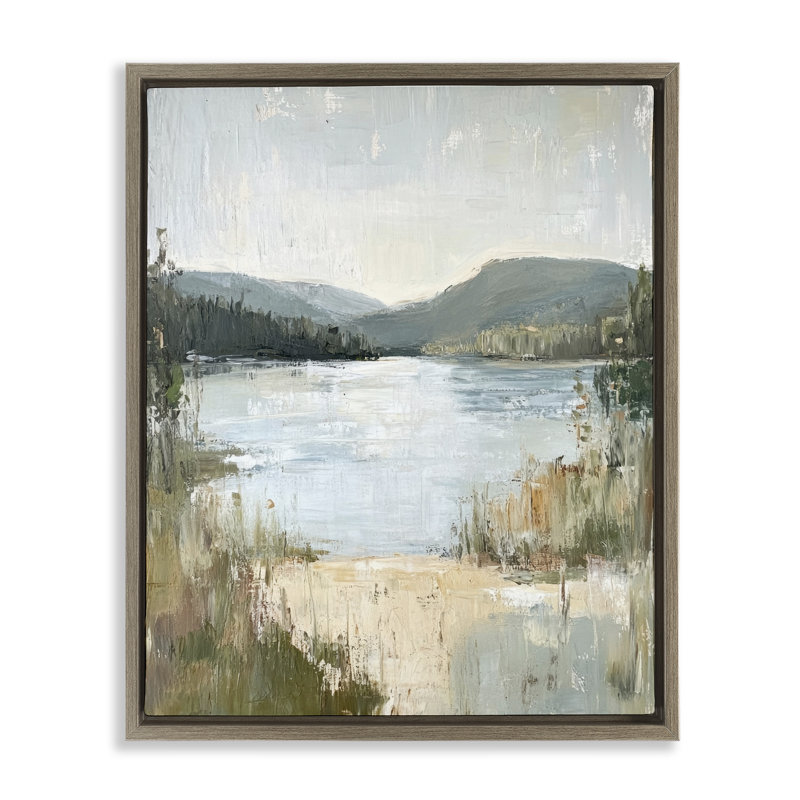 Cadre flottant Abstract Lake Shore & Mountains, design par Petal Prints Design, Cadre flottant orme Montalcino