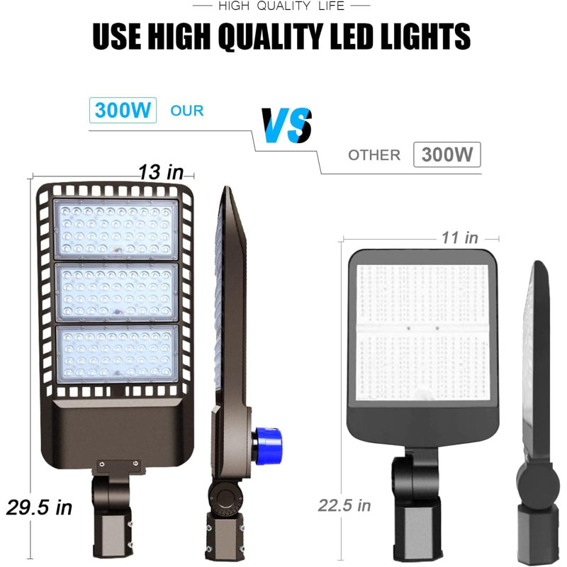 Éclairage de 300W à DEL avec photocellule, lumière d'inondation extérieure crépuscule à l'aube 36000LM, éclairage de boîte à chaussures étanche IP65 pour zones de sécurité (paquet de 2)