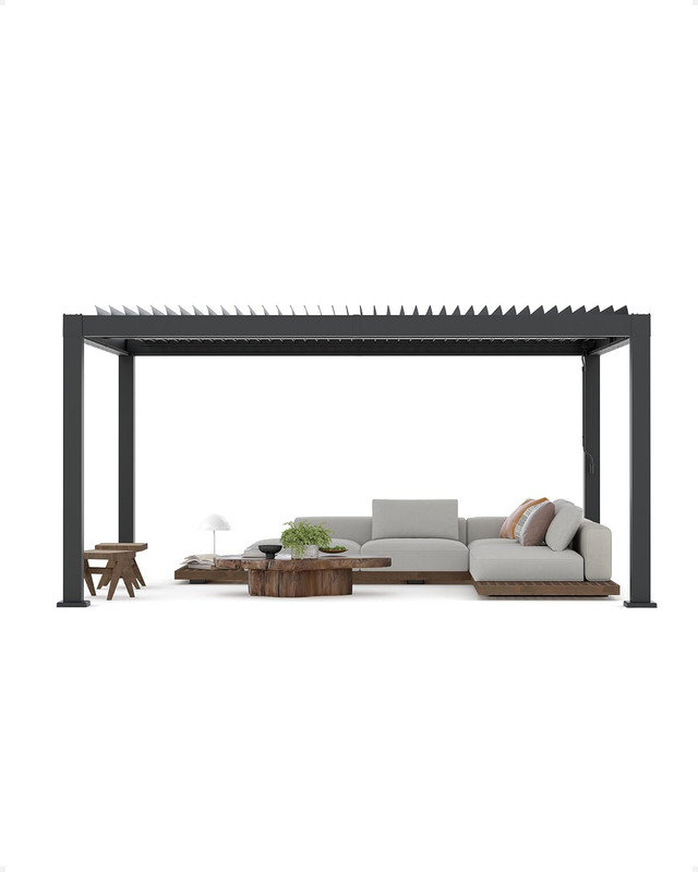 All-Aluminum Louvered Pergola with Adjustable Roof & Drainage System for Patio & Deck, 89" H x 183" W x 138" D