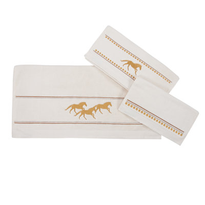 Running Remuda Cream/Gold 100% Cotton Embroidered Southwestern 3 Piece Towel Set