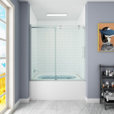 Castalia 55" - 59" W x 60" H Single Sliding Frameless Tub Door with Clear Glass