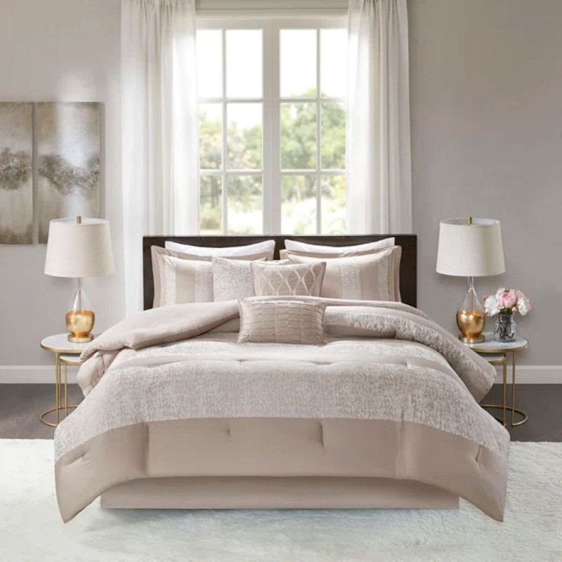 Ava Taupe Chenille Jacquard 7-Piece King Comforter Set, King Comforter + 6 Additional Pieces