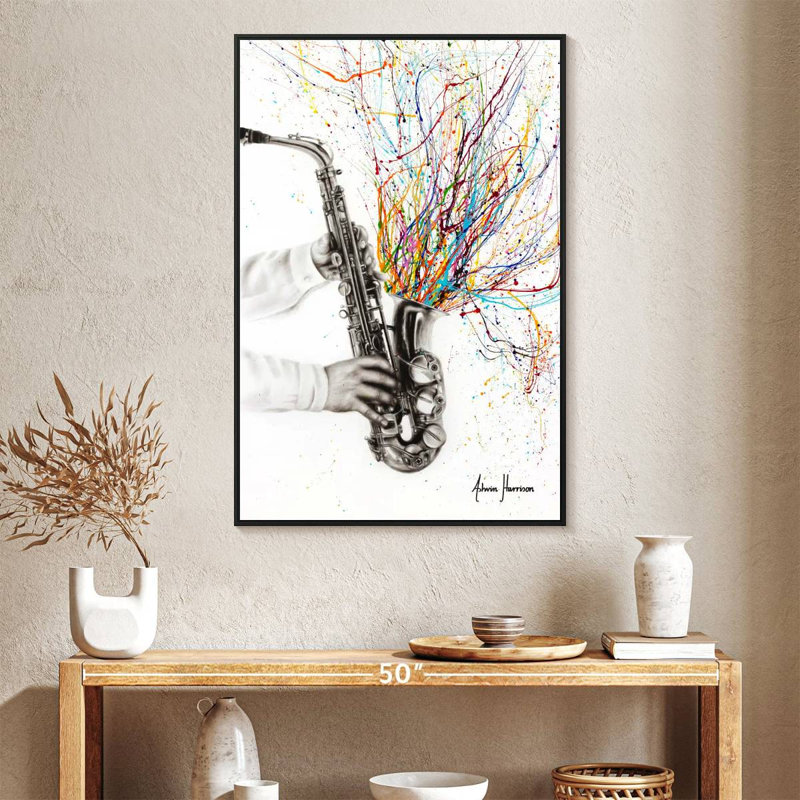 Le saxophone jazz, Cadre flottant noir, 27 po x 40 po