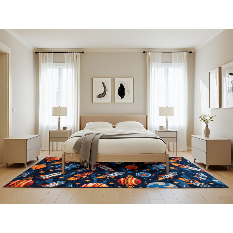 Tapis bleu lavable à la machine, Rectangle de 5 pi x 8 pi