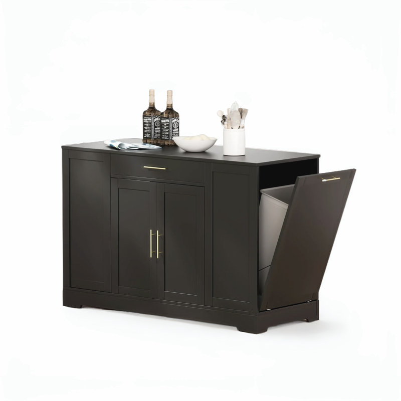 53 Inch Large Kitchen Island With Tilt Out Trash Can Holder, Wooden Stationary  Storage Pantry With Drawer, Double Door Cabinet, 3 Layer Open  Side Racks For Dining,Coffee Bar,Home