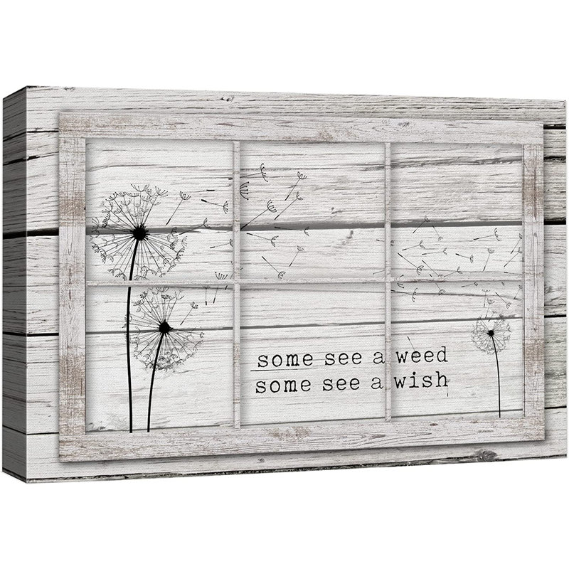Dandelion " Window View Dandelion Flower Inspirational ", 24" H x 36" W x 1.5" D