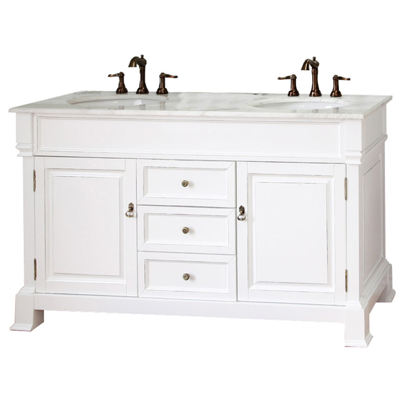 Halliday 60'' Double Bathroom Vanity with Marble Top, White