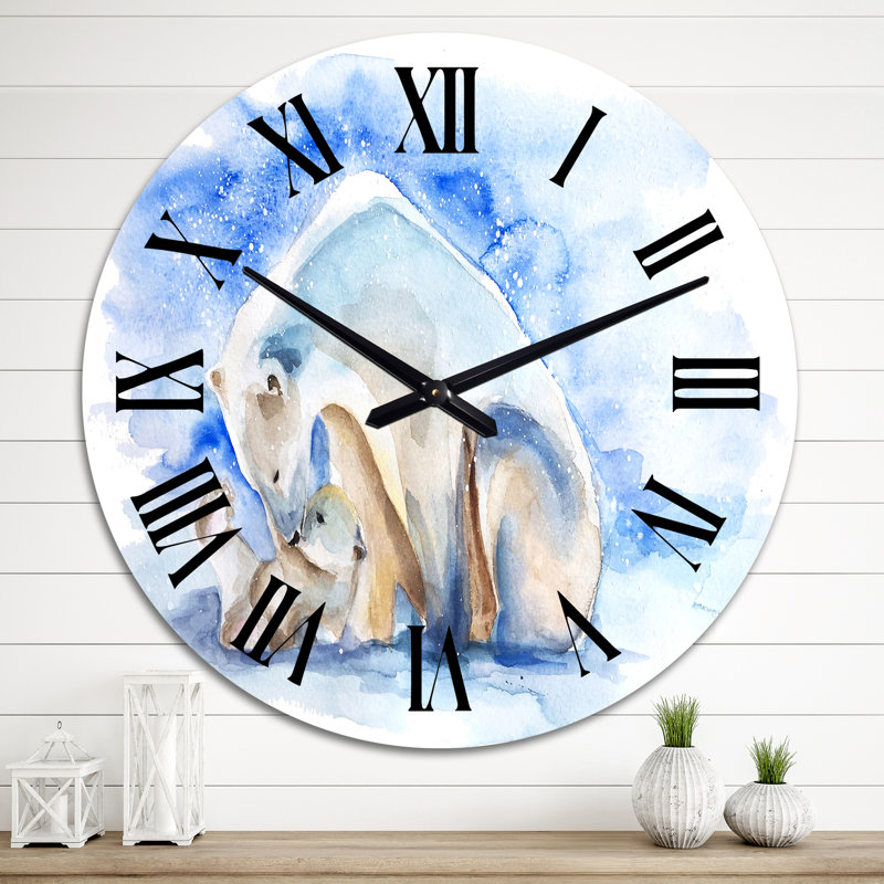 Horloge murale traditionnelle ours polaire avec un ourson, Grand