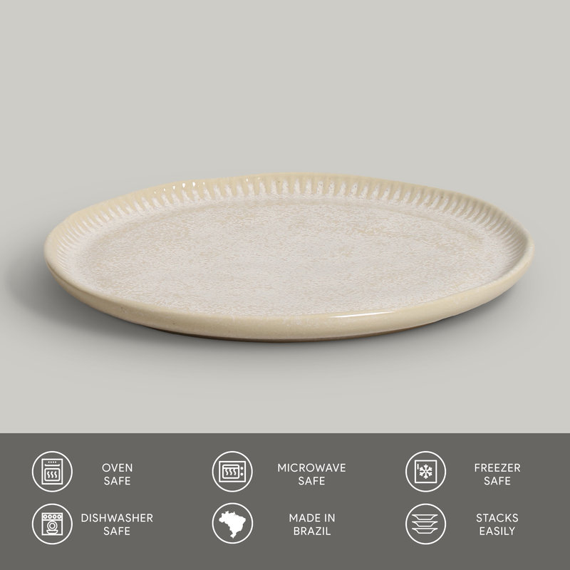 Assiette à salade ou à dessert en grès de 8,46 po Linhas, Ivoire ivoire