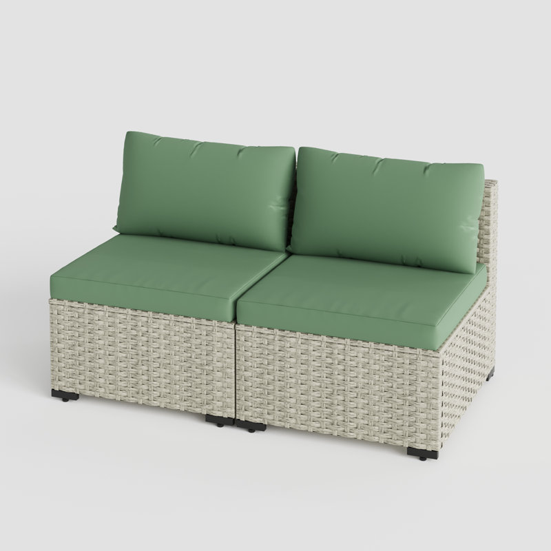 Canapé de patio en rotin avec coussins 2 pièces, Vert
