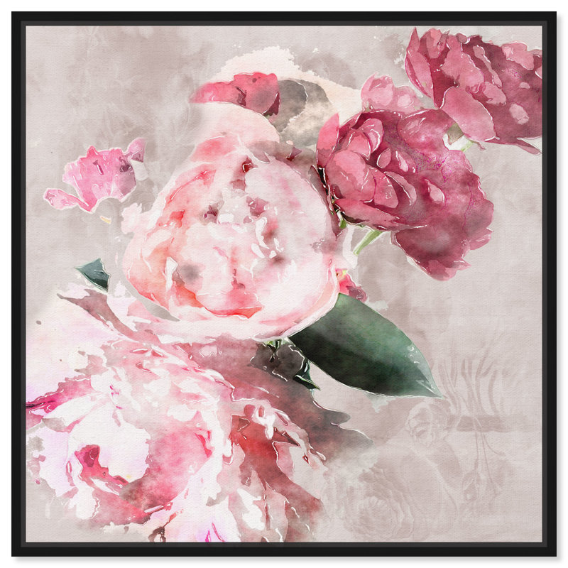 Doux romantique, rose traditionnel - peinture, H 40 po x l 40 po, Cadre flottant noir