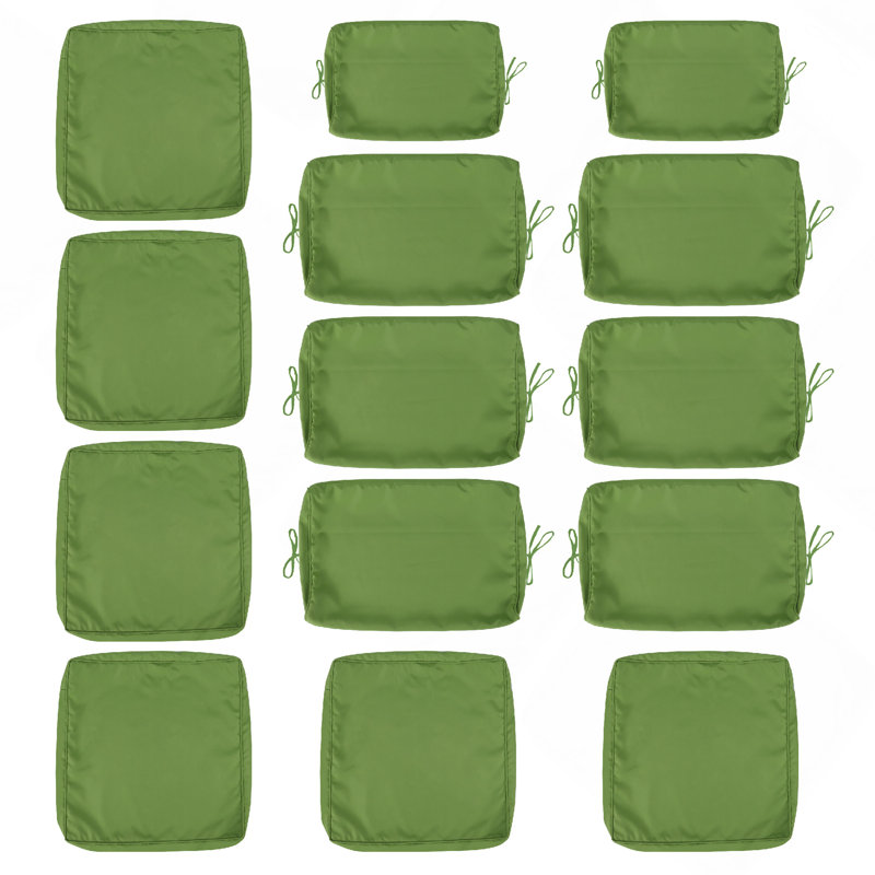 Ensemble de 14 housses de coussin pour canapé d'angle extérieur 7 pièces (6 places) en rotin tressé, housses de coussin zippées seulement, vert kaki