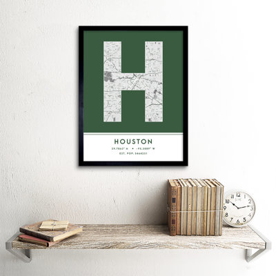 Houston City Map Houston Green by Wee Blue Coo - Single Picture Frame Typography