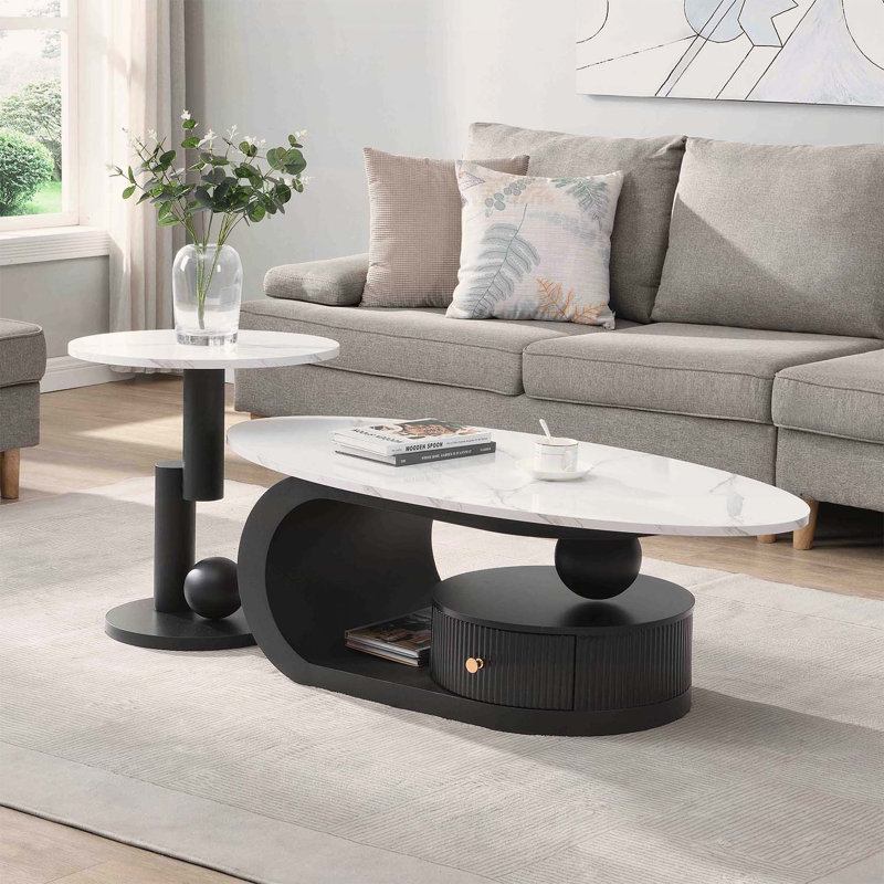 Ensemble de 2 tables basses gigognes, Noir, Blanc