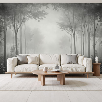 Nature Peel and Stick Wallpaper Vintage Forest Woodland Mural Gray Old Wall Tree Tall Trees Delicate Wall Murals 69"H x 96"W Removable PVC Wall Paper Self-Adhesive Wall Decor for Bedroom Living Room Home Office