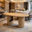 Extendable Dining Table 90-160 x 90 cm, Round to Oval Dining Room Table for 4-8 People, 3-Stage Extendable Table with 28 mm Thick Top and Fluted Pedestal Base, Oak