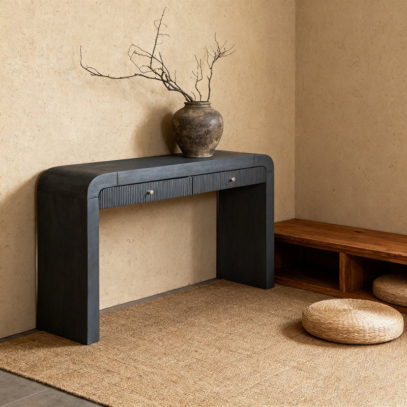 Console avec deux tiroirs et des pieds de traîneau robustes, Bleu marine foncé