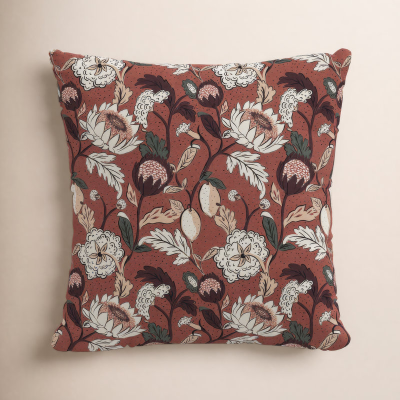 Housse de coussin en coton Arkins, 18 po x 18 po, Rose vieilli à motif floral Dottie OGA, Plume