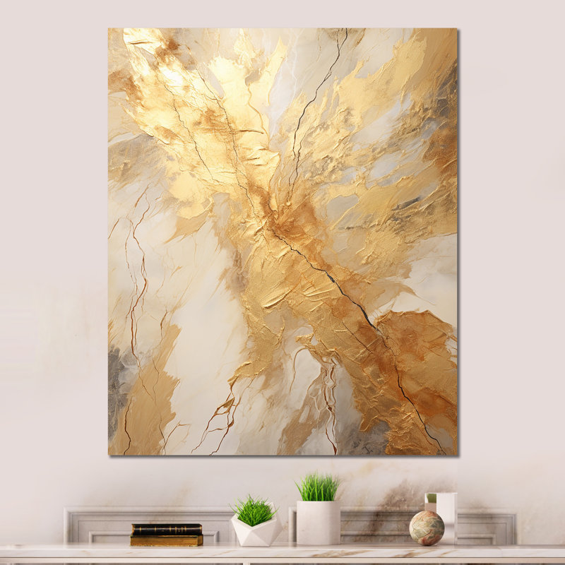 «Beige and Gold Marble Lightning» sur, H 32 po x l 16 po x P 1 po